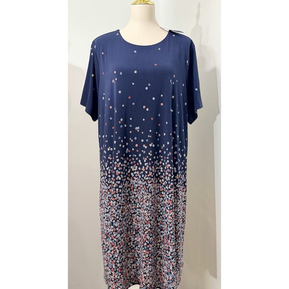 NEW Michael Kors Navy Ombre Bloom Floral Print Short Sleeves Sheath Dress Sz 2X